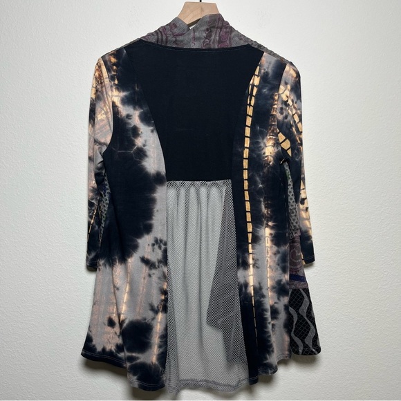 Ali Miles Women Duster Cardigan Sweater Small Petite Patchwork Artsy Mixed Print - Picture 10 of 11